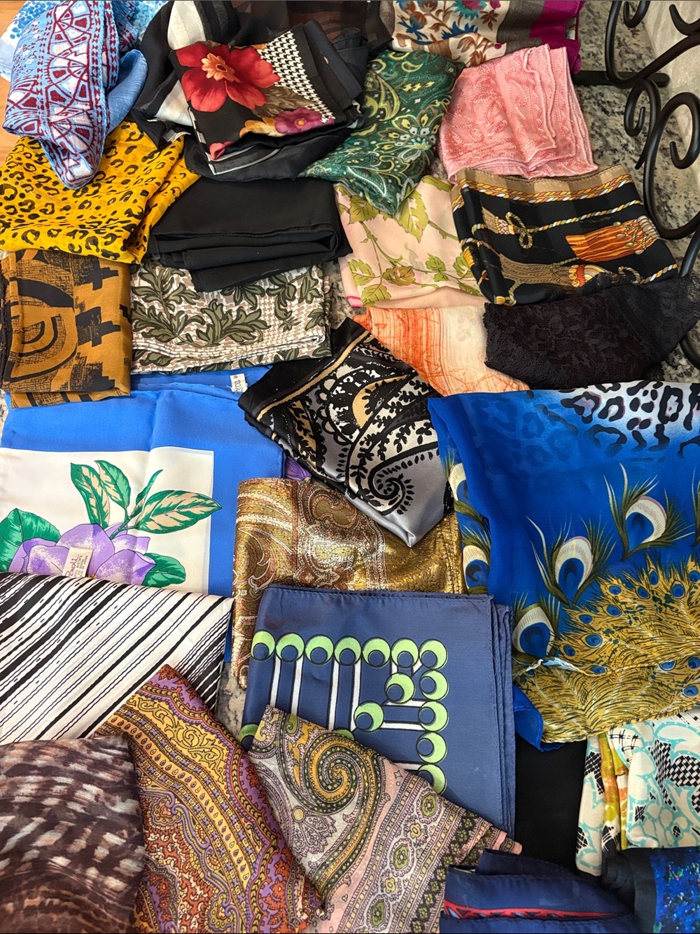 Vintage Scarf Lot 39 Pieces Mixed Prints Colors International Collection retro